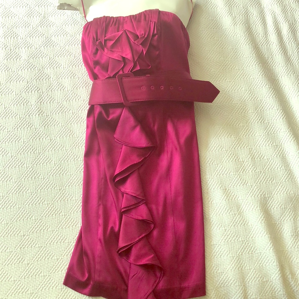 Berry color strapless cocktail dress